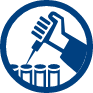 illustrated icon of hand holding a syringe or pipette to fill test tubes